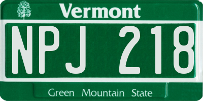VT license plate NPJ218