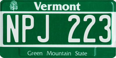 VT license plate NPJ223