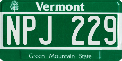 VT license plate NPJ229