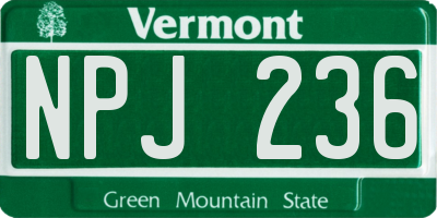 VT license plate NPJ236