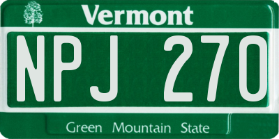 VT license plate NPJ270