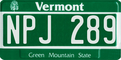 VT license plate NPJ289