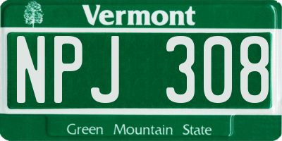 VT license plate NPJ308
