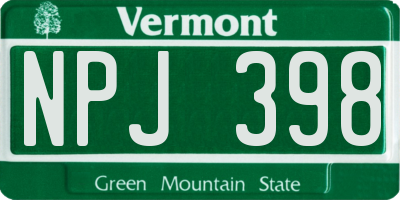 VT license plate NPJ398