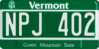 VT license plate NPJ402