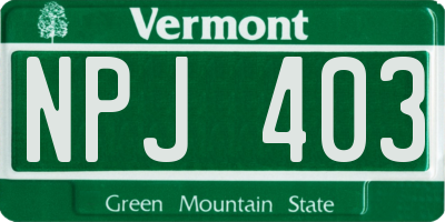 VT license plate NPJ403