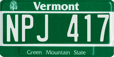 VT license plate NPJ417