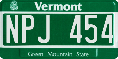VT license plate NPJ454
