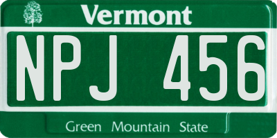VT license plate NPJ456