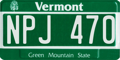 VT license plate NPJ470
