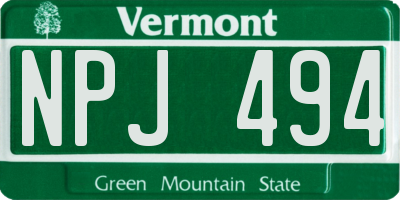 VT license plate NPJ494