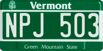 VT license plate NPJ503