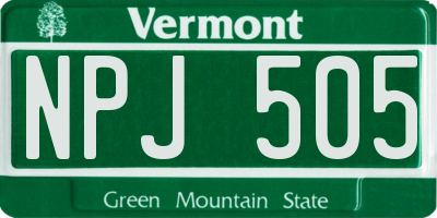 VT license plate NPJ505