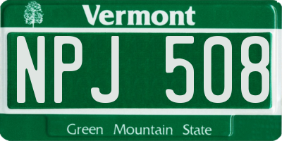 VT license plate NPJ508