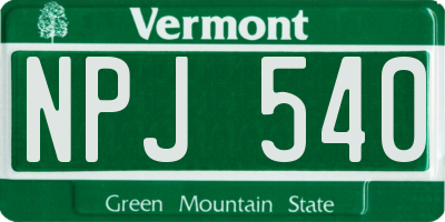 VT license plate NPJ540