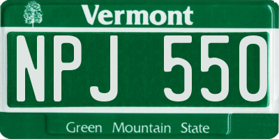 VT license plate NPJ550