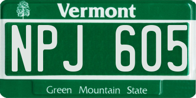 VT license plate NPJ605