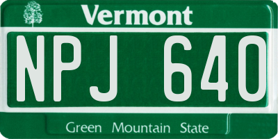 VT license plate NPJ640