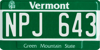 VT license plate NPJ643