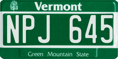 VT license plate NPJ645
