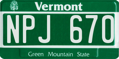 VT license plate NPJ670
