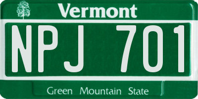 VT license plate NPJ701