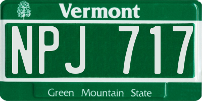 VT license plate NPJ717