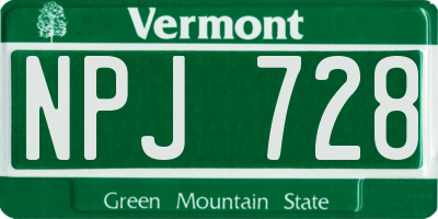 VT license plate NPJ728