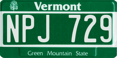 VT license plate NPJ729
