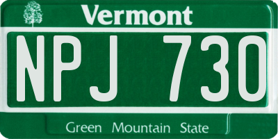 VT license plate NPJ730