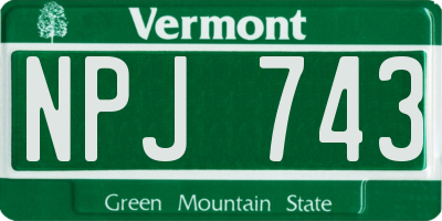 VT license plate NPJ743