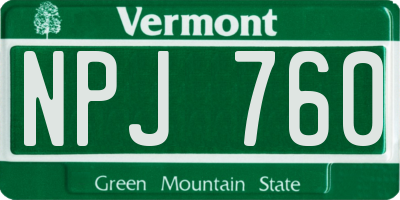 VT license plate NPJ760
