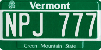 VT license plate NPJ777