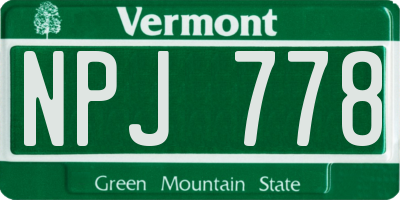 VT license plate NPJ778
