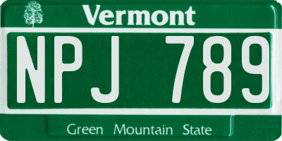 VT license plate NPJ789