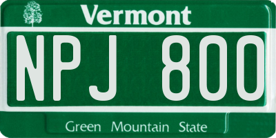 VT license plate NPJ800