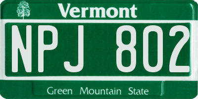 VT license plate NPJ802