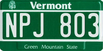 VT license plate NPJ803