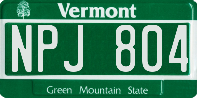 VT license plate NPJ804