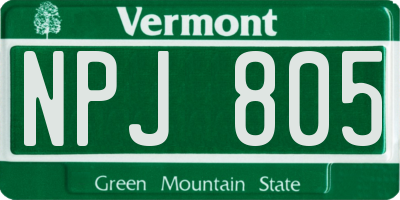 VT license plate NPJ805