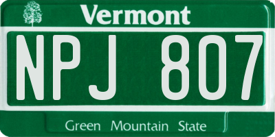 VT license plate NPJ807