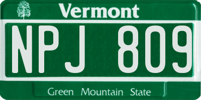VT license plate NPJ809