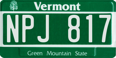 VT license plate NPJ817