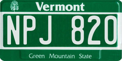 VT license plate NPJ820