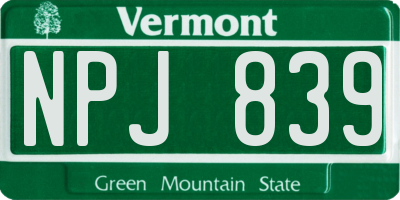 VT license plate NPJ839