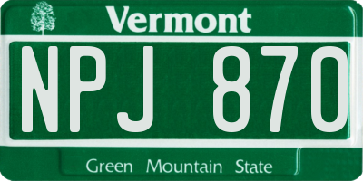 VT license plate NPJ870