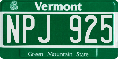 VT license plate NPJ925