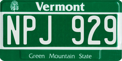 VT license plate NPJ929