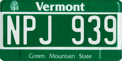VT license plate NPJ939