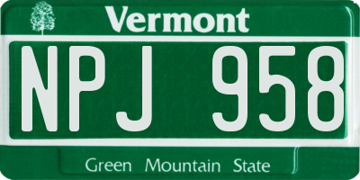 VT license plate NPJ958